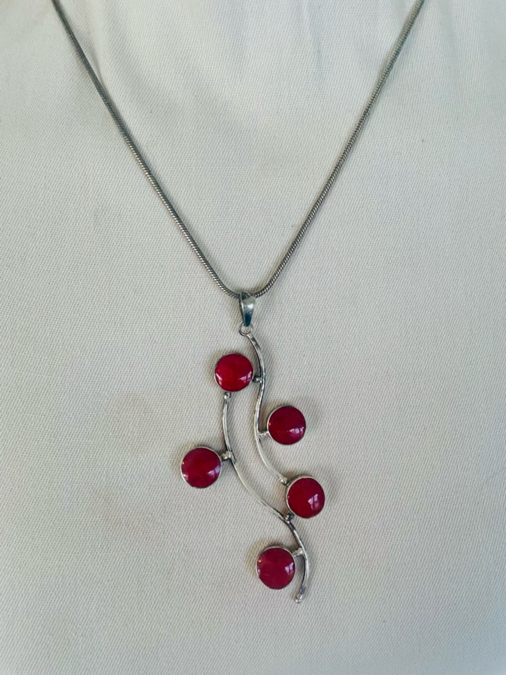 Sterling Silver Necklace with Mozambique Garnets Modern Handmade Design